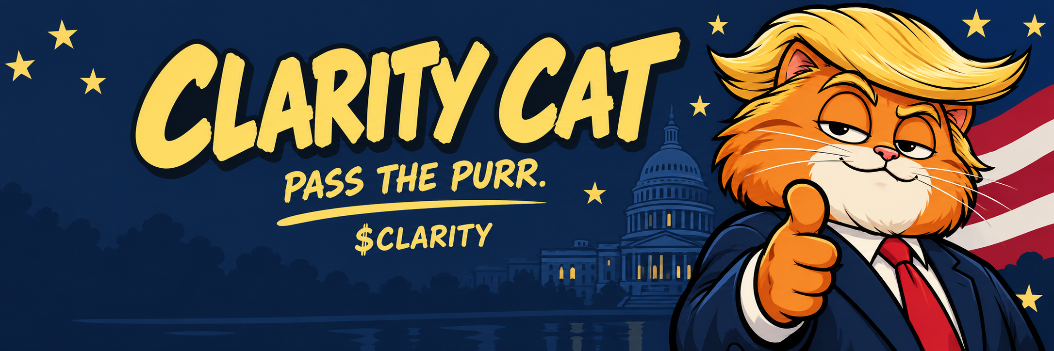 Clarity Cat banner with Pass the Purr slogan
